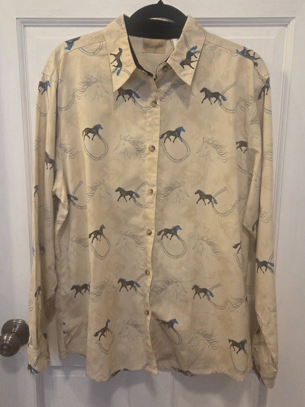 Wrangler Beige Button-Down Shirt with Horse Print